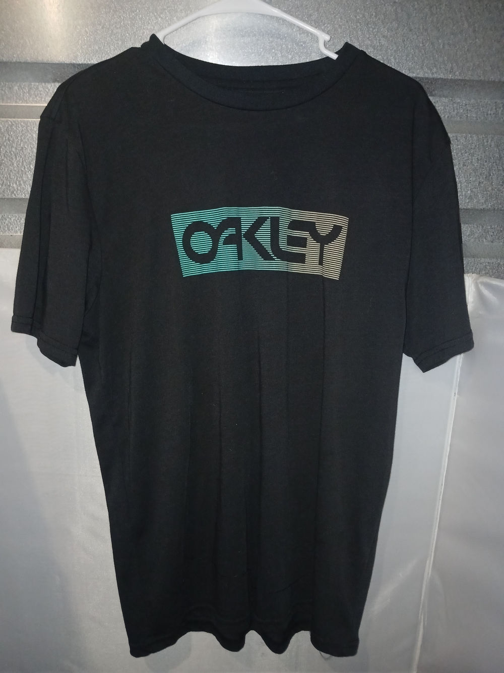 Oakley Hydrolix Box Logo Graphic T-Shirt Black Teal Scanline Size Medium